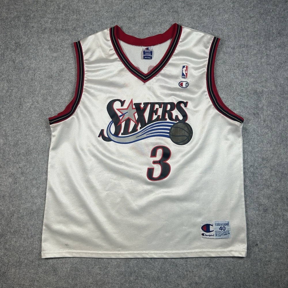 VTG 90's Allen Iverson #3 Philadelphia 76ers Jersey Men's Medium 40 White NBA